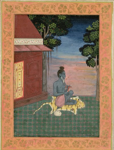Aged Ascetic Seated on a Tiger Skin Outside a Building, from the Large Clive Album by Mughal School